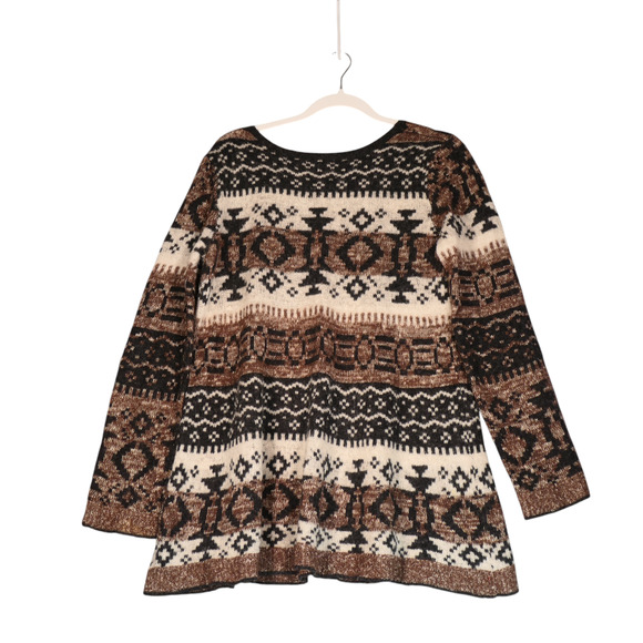 Free People Tunic Sweater Women Medium Brown Aztec Tribal Wool Alpaca Blend Boho - Picture 5 of 11